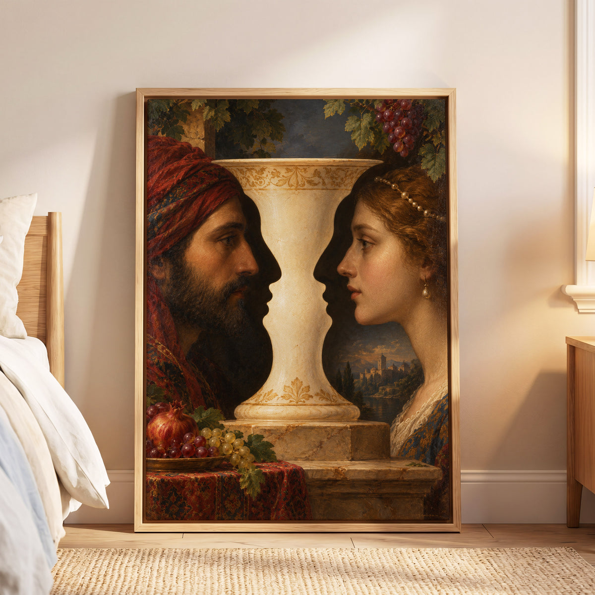 The Faces of the Chalice, brown, beige, red abstract wall art displayed in a styled interior, gallery view 5