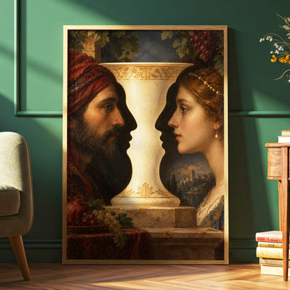 The Faces of the Chalice, brown, beige, red abstract wall art displayed in a styled interior, gallery view 6