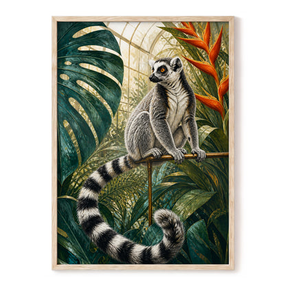 The Glasshouse Lemur, green, black, white nature wall art, front artwork view