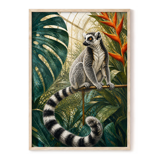 The Glasshouse Lemur, green, black, white nature wall art, front artwork view