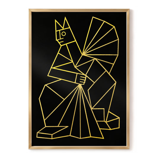 The Golden Construct, black, gold, yellow abstract wall art, front artwork view