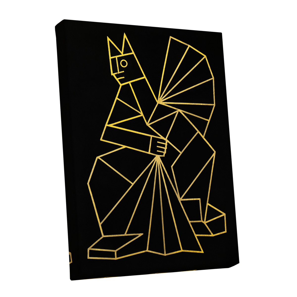 The Golden Construct, black, gold, yellow abstract wall art shown as a stretched canvas wall art