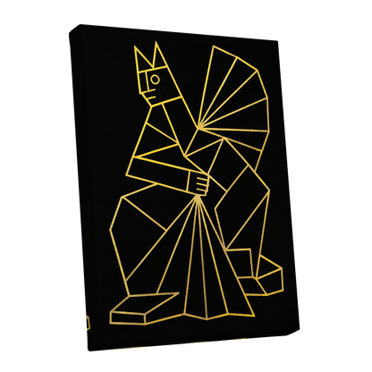 The Golden Construct, black, gold, yellow abstract wall art shown as a stretched canvas wall art