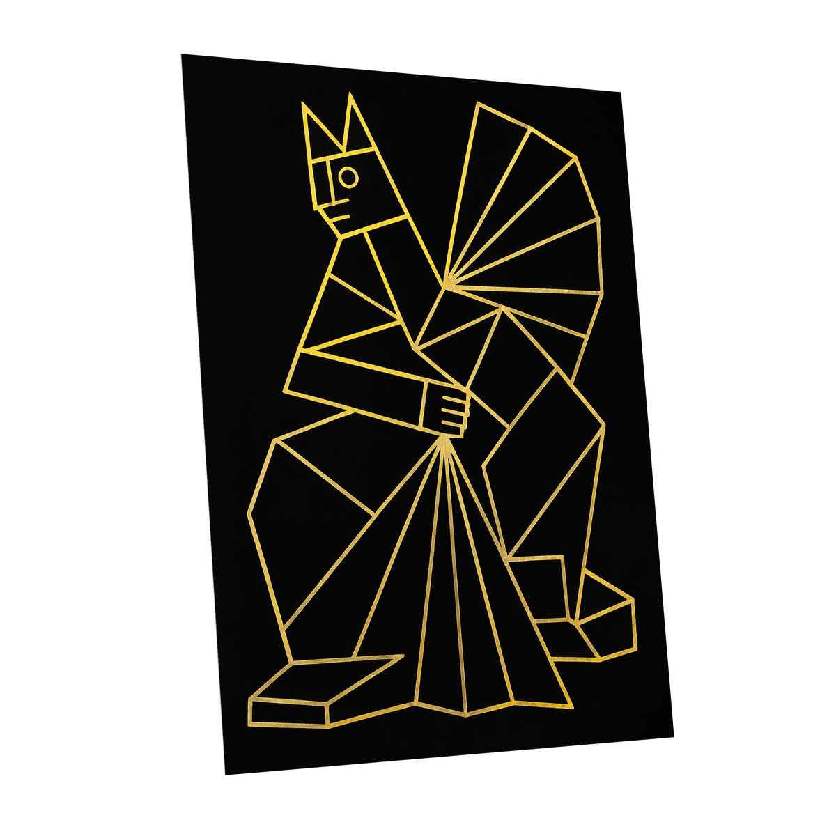 The Golden Construct, black, gold, yellow abstract wall art shown as a unframed poster wall art print