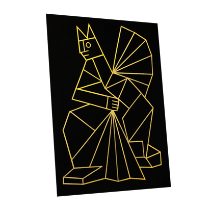 The Golden Construct, black, gold, yellow abstract wall art shown as a unframed poster wall art print