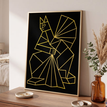 The Golden Construct, black, gold, yellow abstract wall art displayed in a styled interior, gallery view 2