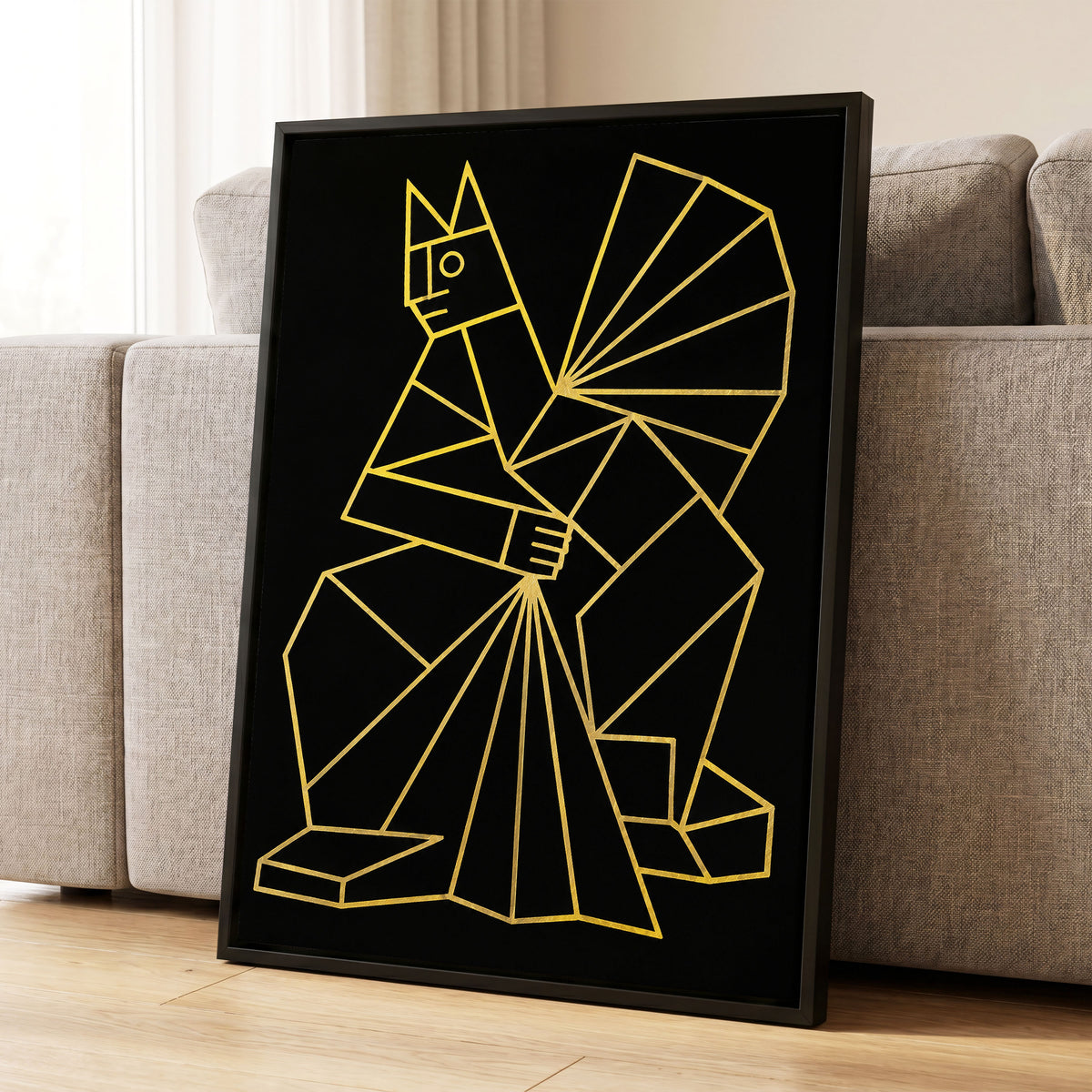 The Golden Construct, black, gold, yellow abstract wall art displayed in a styled interior, gallery view 8