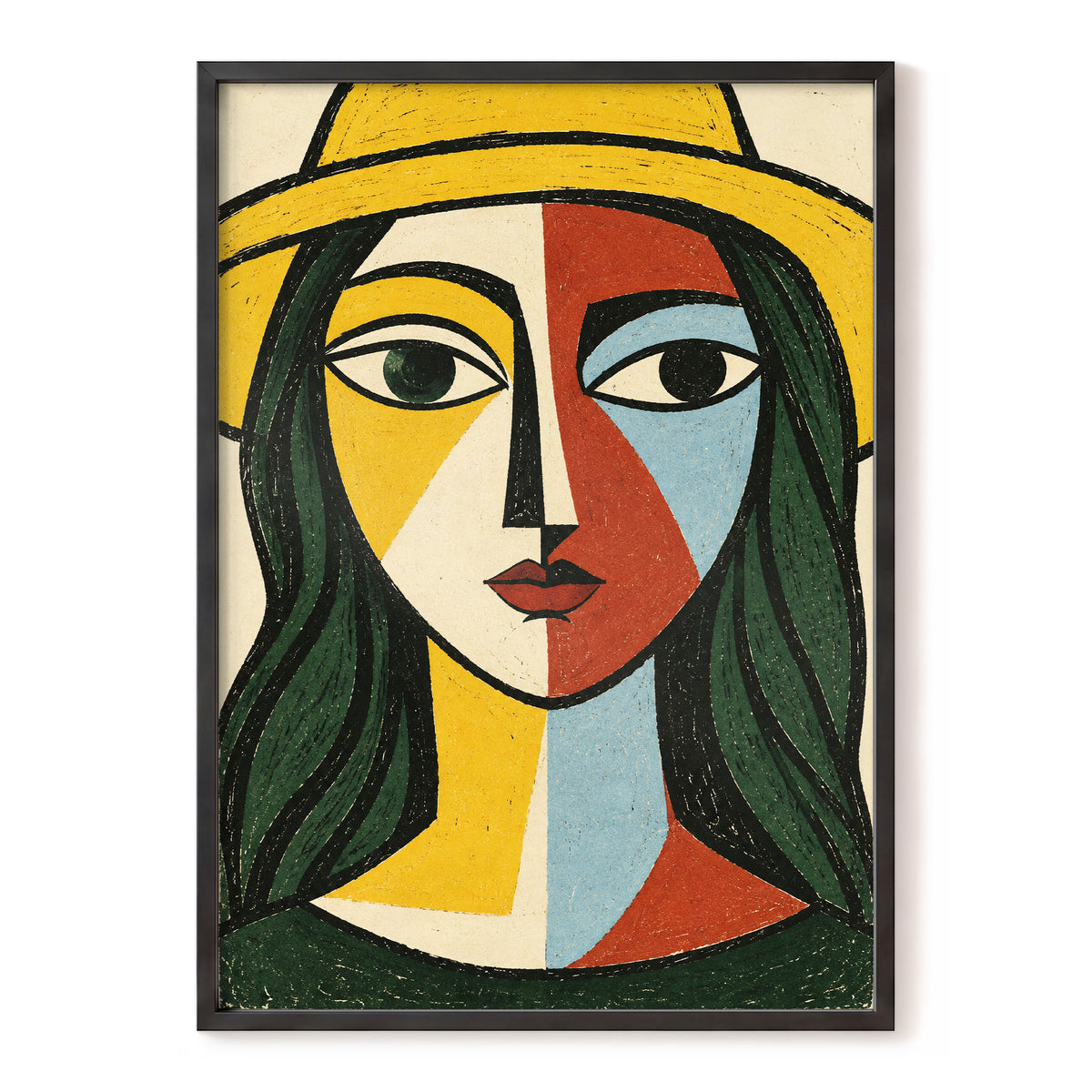 The Golden Gaze, yellow, green, black abstract wall art, front artwork view