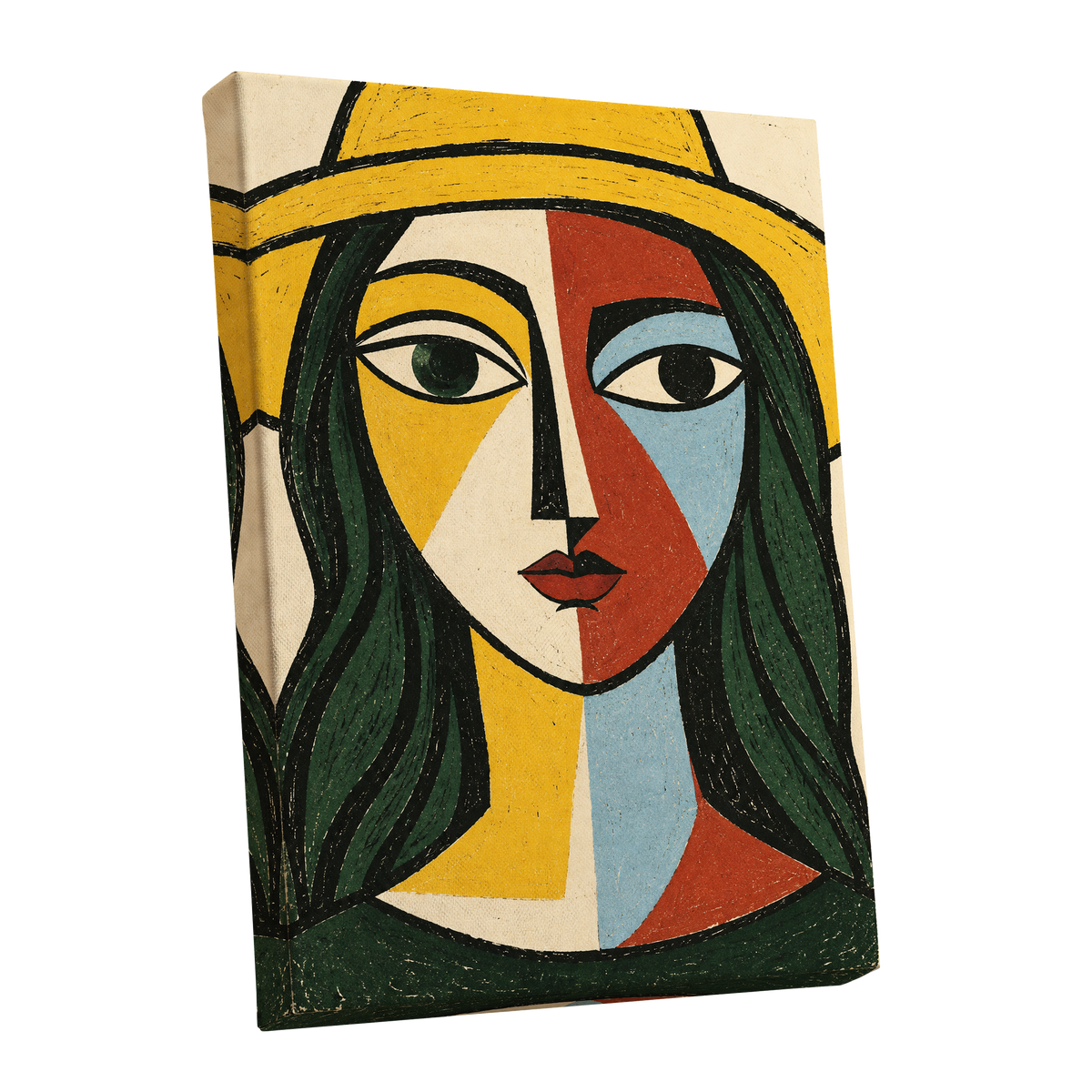 The Golden Gaze, yellow, green, black abstract wall art shown as a stretched canvas wall art