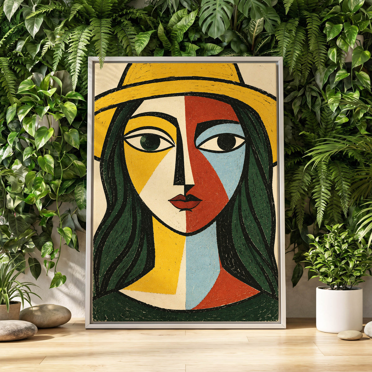 The Golden Gaze, yellow, green, black abstract wall art displayed in a styled interior, gallery view 1