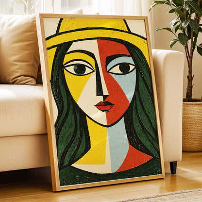 The Golden Gaze, yellow, green, black abstract wall art displayed in a styled interior, gallery view 3