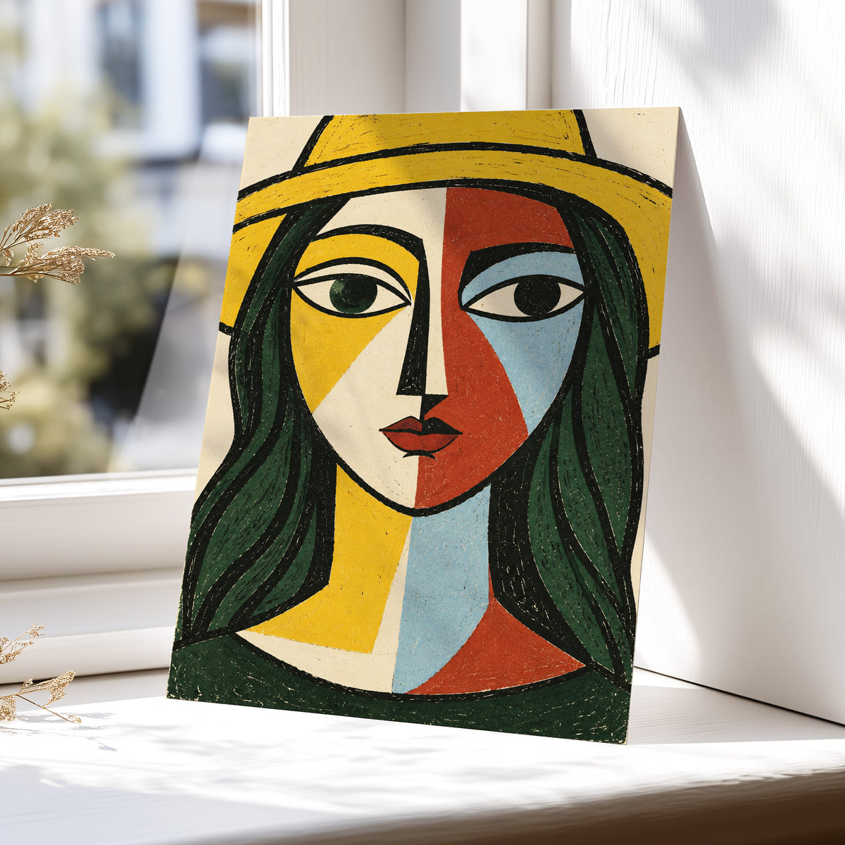 The Golden Gaze, yellow, green, black abstract wall art displayed in a styled interior, gallery view 4