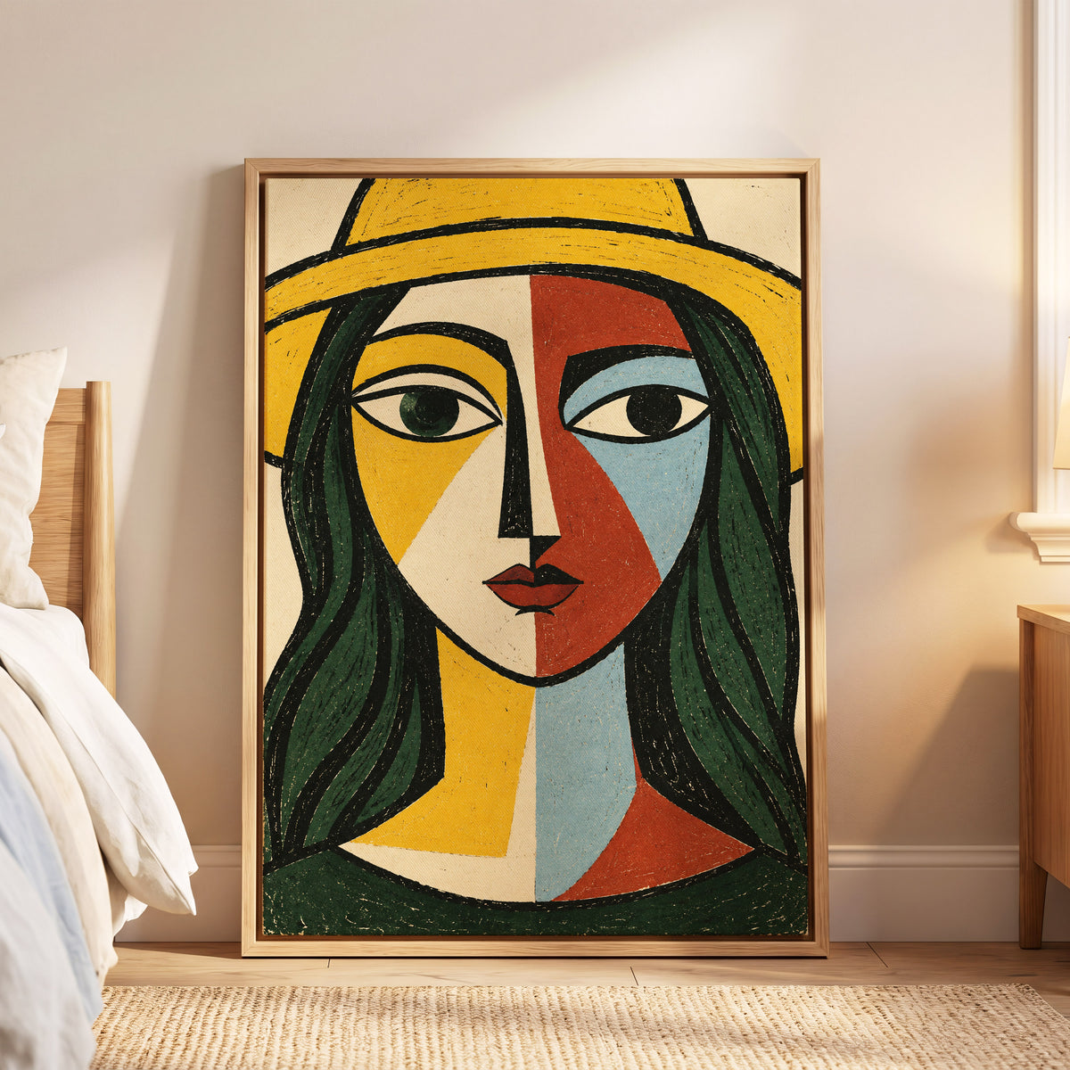 The Golden Gaze, yellow, green, black abstract wall art displayed in a styled interior, gallery view 5