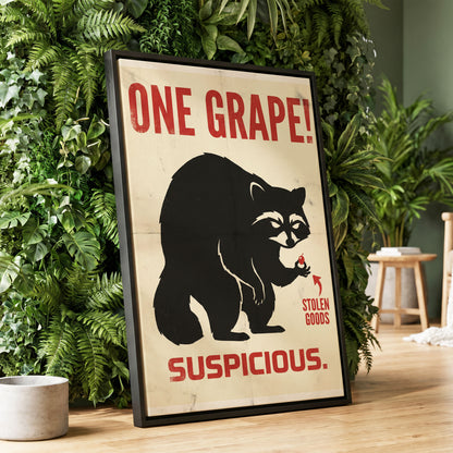 The Grape Suspect, black, beige, red nature wall art displayed in a styled interior, gallery view 1