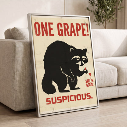 The Grape Suspect, black, beige, red nature wall art displayed in a styled interior, gallery view 2
