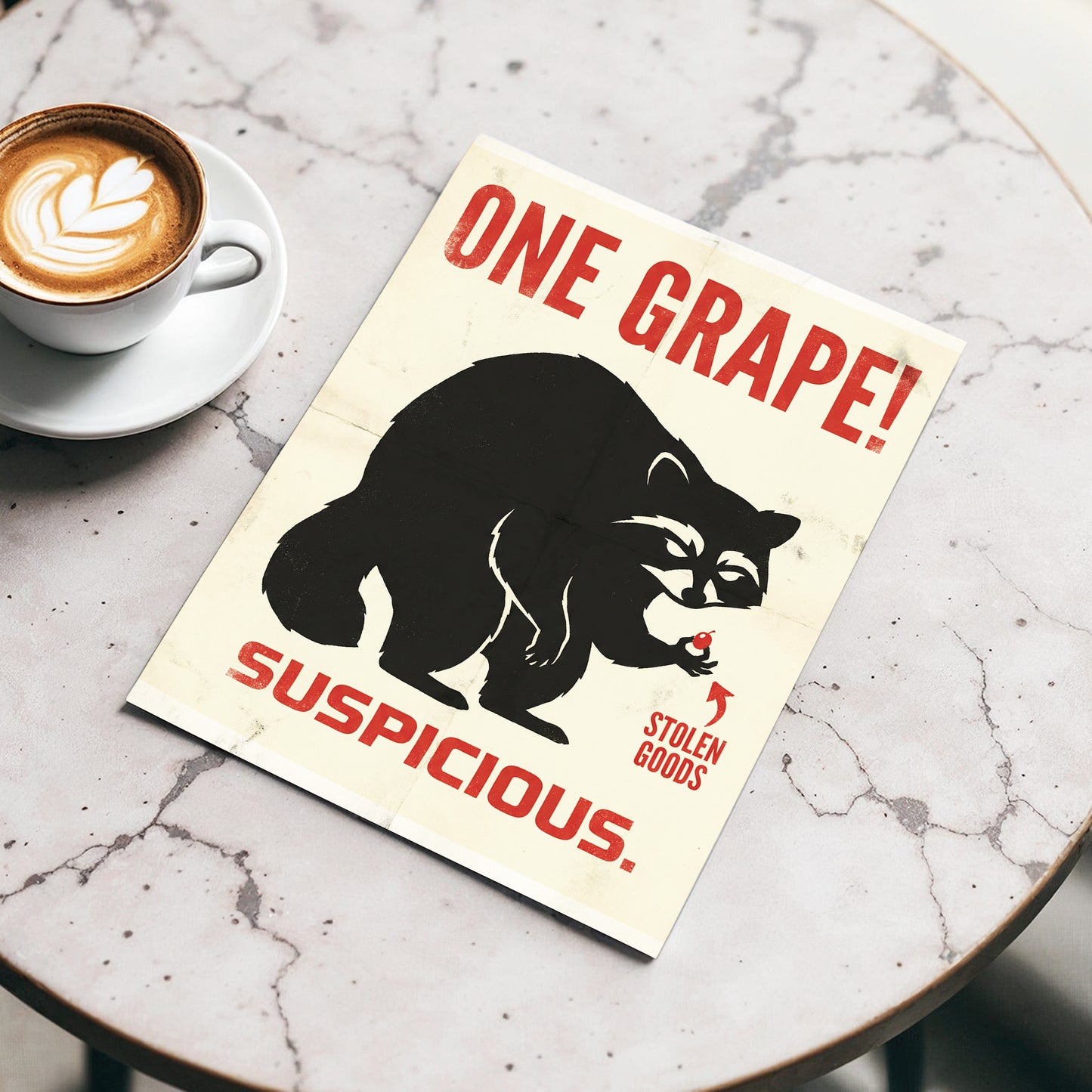 The Grape Suspect, black, beige, red nature wall art displayed in a styled interior, gallery view 3