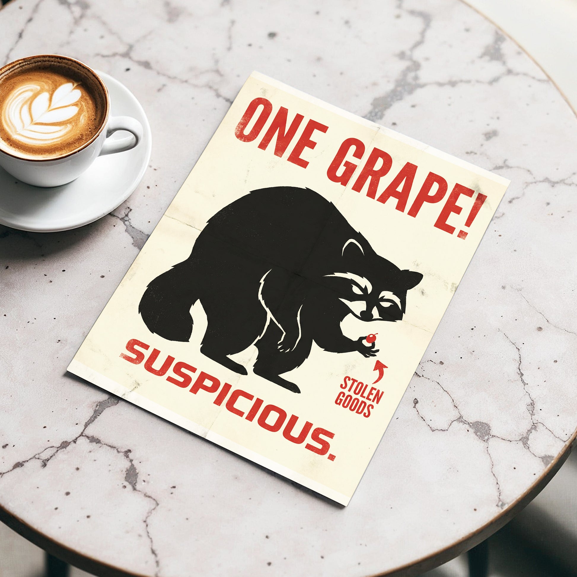 The Grape Suspect, black, beige, red nature wall art displayed in a styled interior, gallery view 3