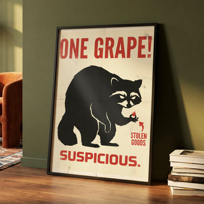 The Grape Suspect, black, beige, red nature wall art displayed in a styled interior, gallery view 4