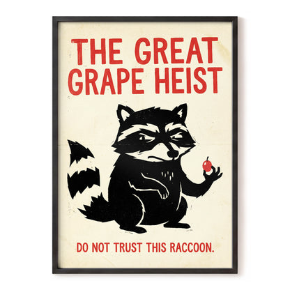 The Great Grape Heist, black, beige, red nature wall art, front artwork view