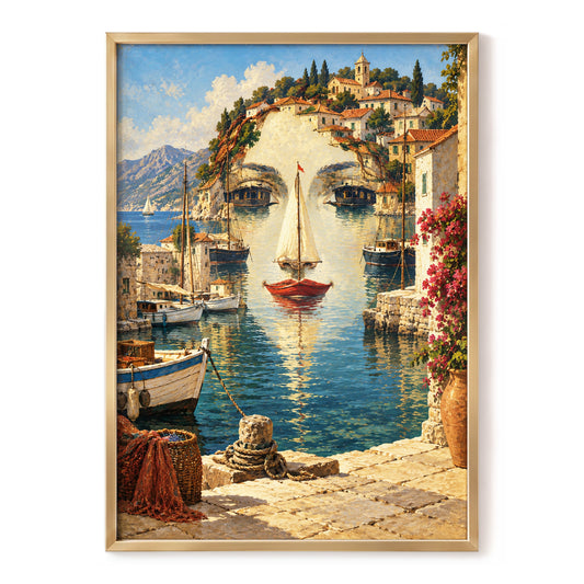 The Harbour's Gaze, blue, beige, green abstract wall art, front artwork view