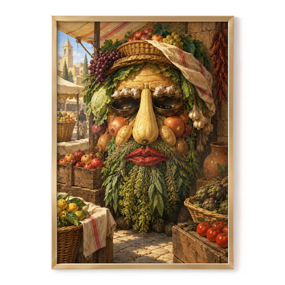 The Harvest Gaze, brown, green, gold abstract wall art, front artwork view