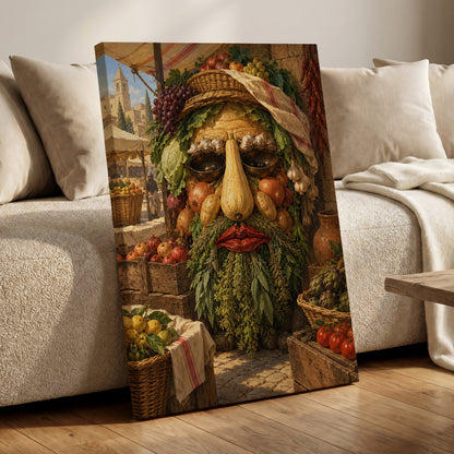 The Harvest Gaze, brown, green, gold abstract wall art on canvas displayed in a styled interior, gallery view 1