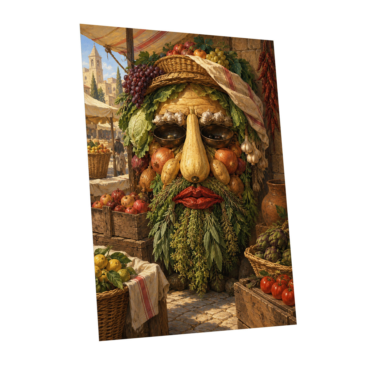 The Harvest Gaze, brown, green, gold abstract wall art shown as a unframed poster wall art print