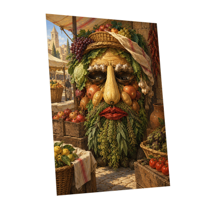 The Harvest Gaze, brown, green, gold abstract wall art shown as a unframed poster wall art print