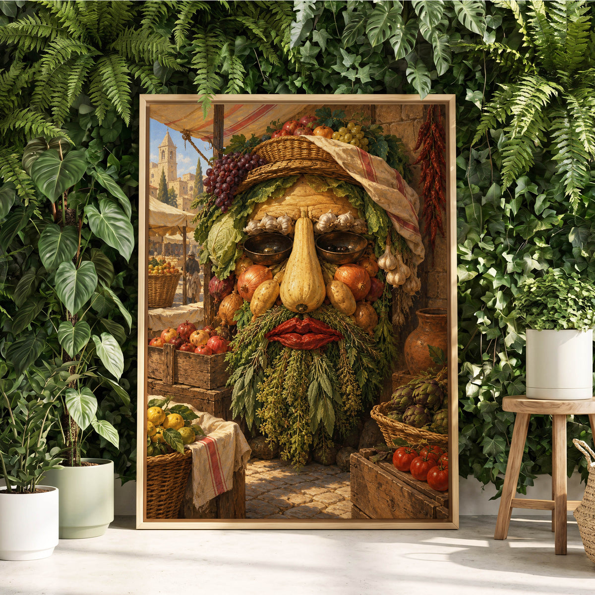 The Harvest Gaze, brown, green, gold abstract wall art displayed in a styled interior, gallery view 2