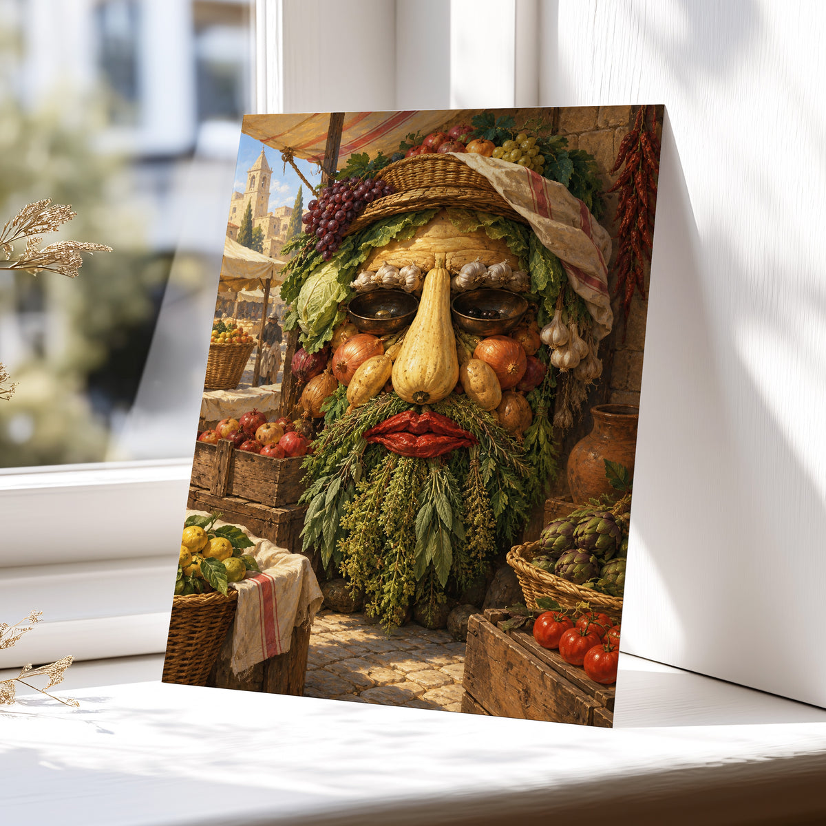 The Harvest Gaze, brown, green, gold abstract wall art displayed in a styled interior, gallery view 4