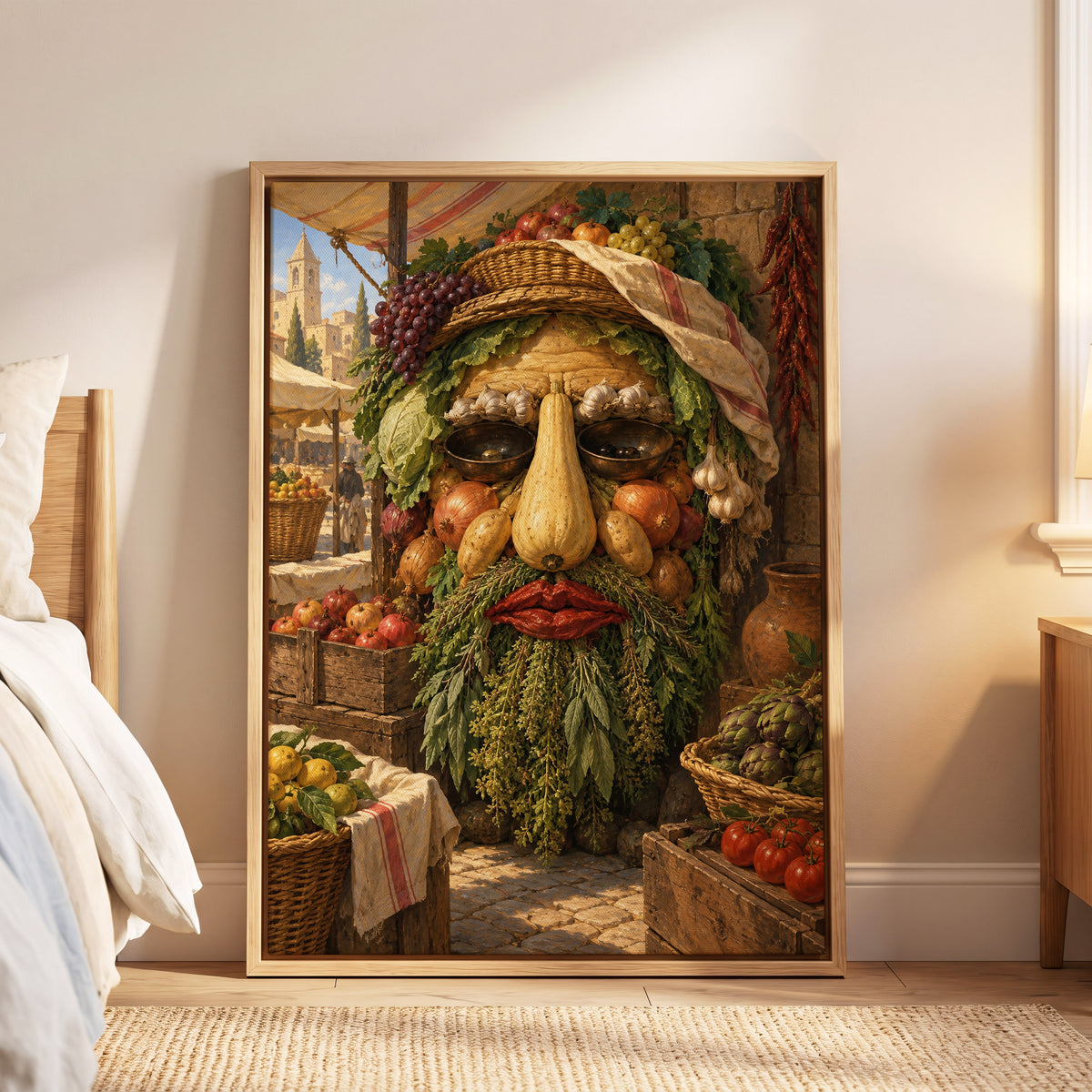 The Harvest Gaze, brown, green, gold abstract wall art displayed in a styled interior, gallery view 5
