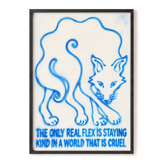 The Kindness Flex, blue, beige, white minimalist wall art, front artwork view