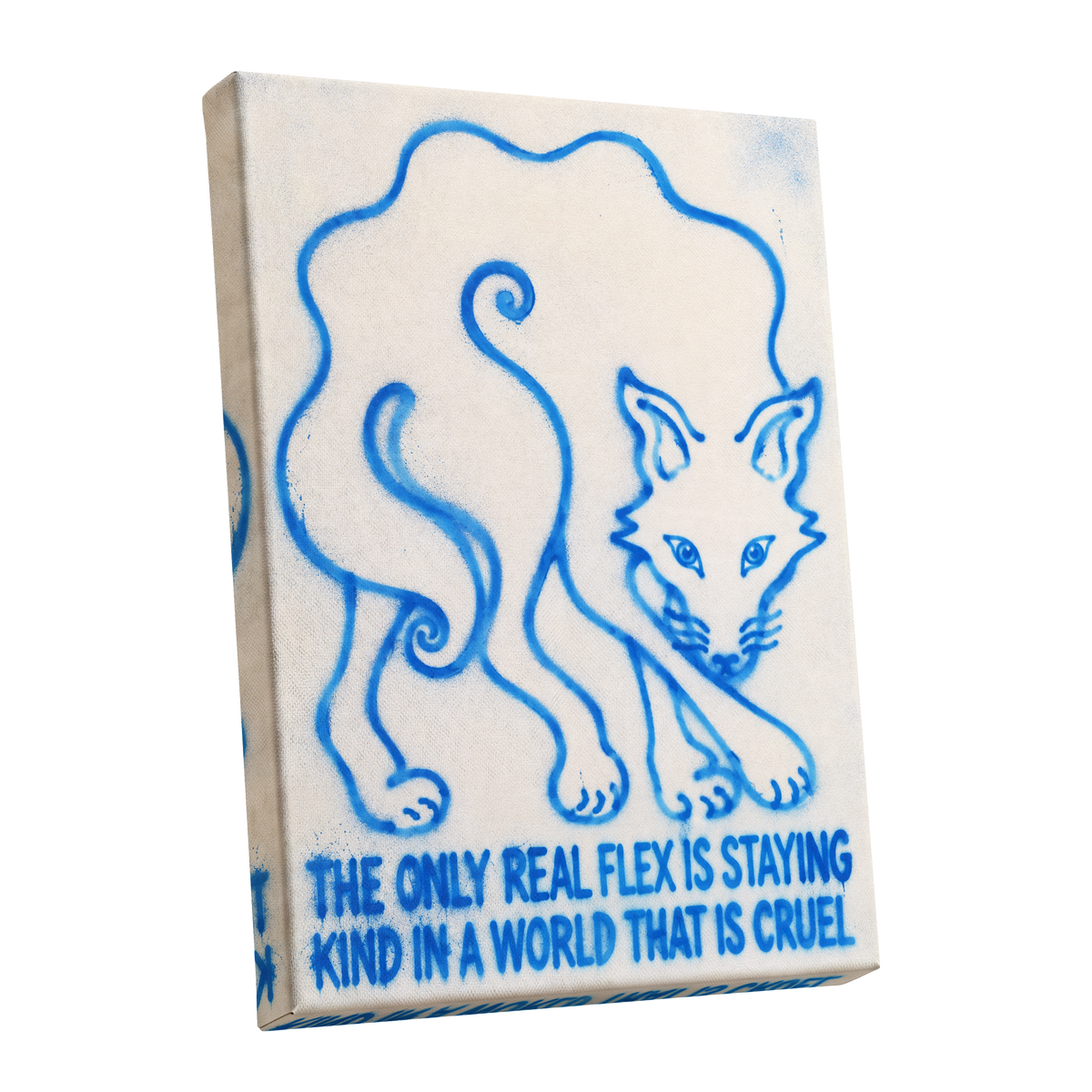 The Kindness Flex, blue, beige, white minimalist wall art shown as a stretched canvas wall art