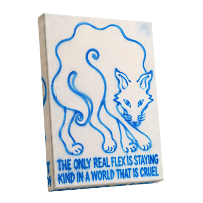 The Kindness Flex, blue, beige, white minimalist wall art shown as a stretched canvas wall art