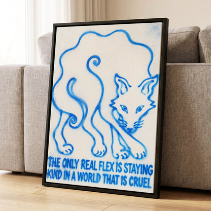 The Kindness Flex, blue, beige, white minimalist wall art displayed in a styled interior, gallery view 4