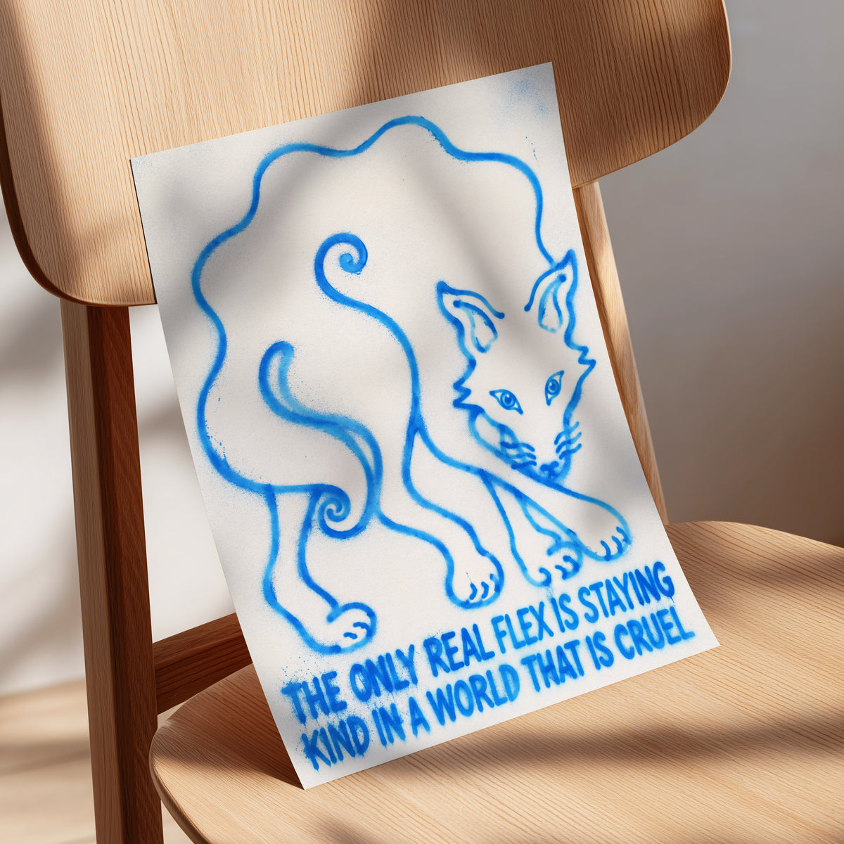 The Kindness Flex, blue, beige, white minimalist wall art displayed in a styled interior, gallery view 5