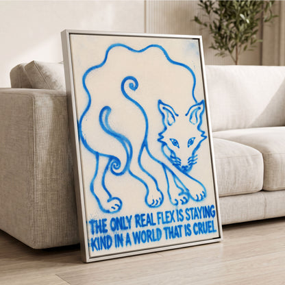 The Kindness Flex, blue, beige, white minimalist wall art displayed in a styled interior, gallery view 8