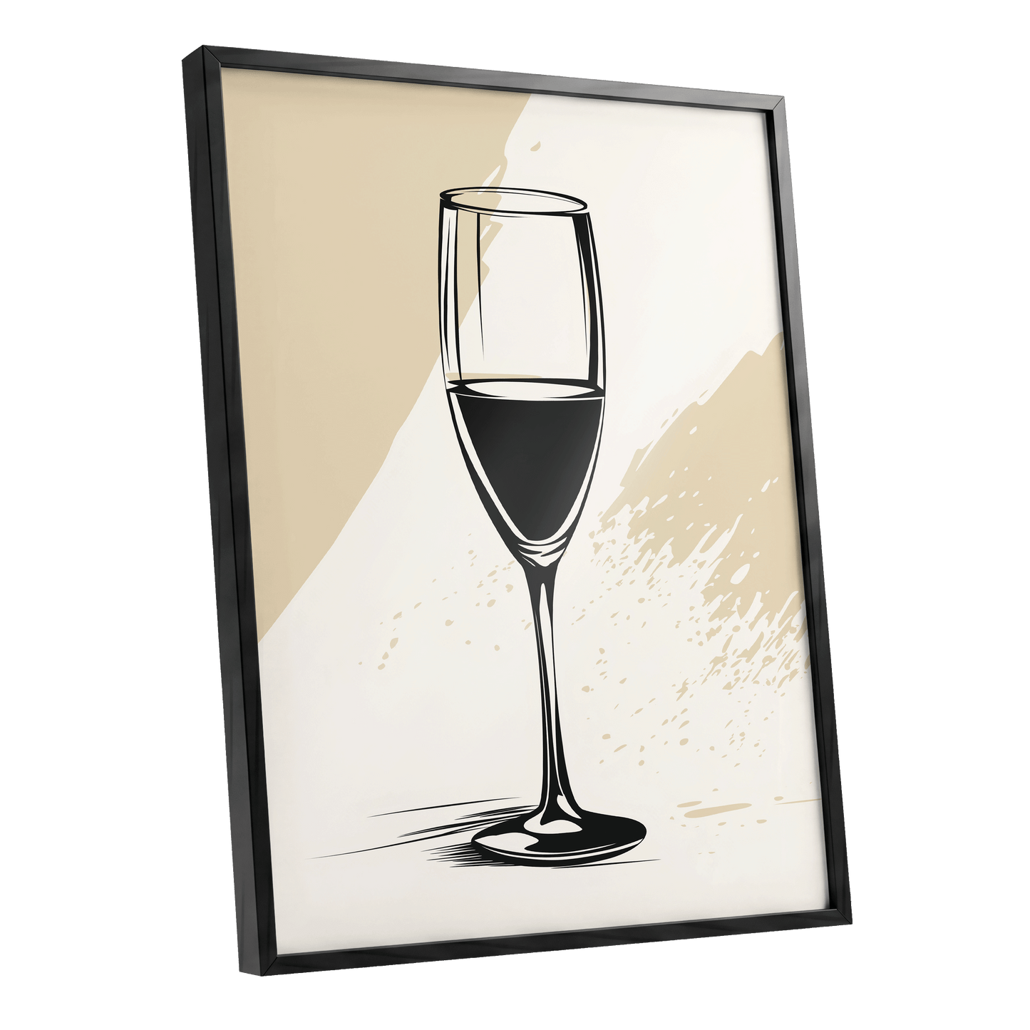 The Last Pour, black, beige, white minimalist wall art shown as a black framed poster wall art print