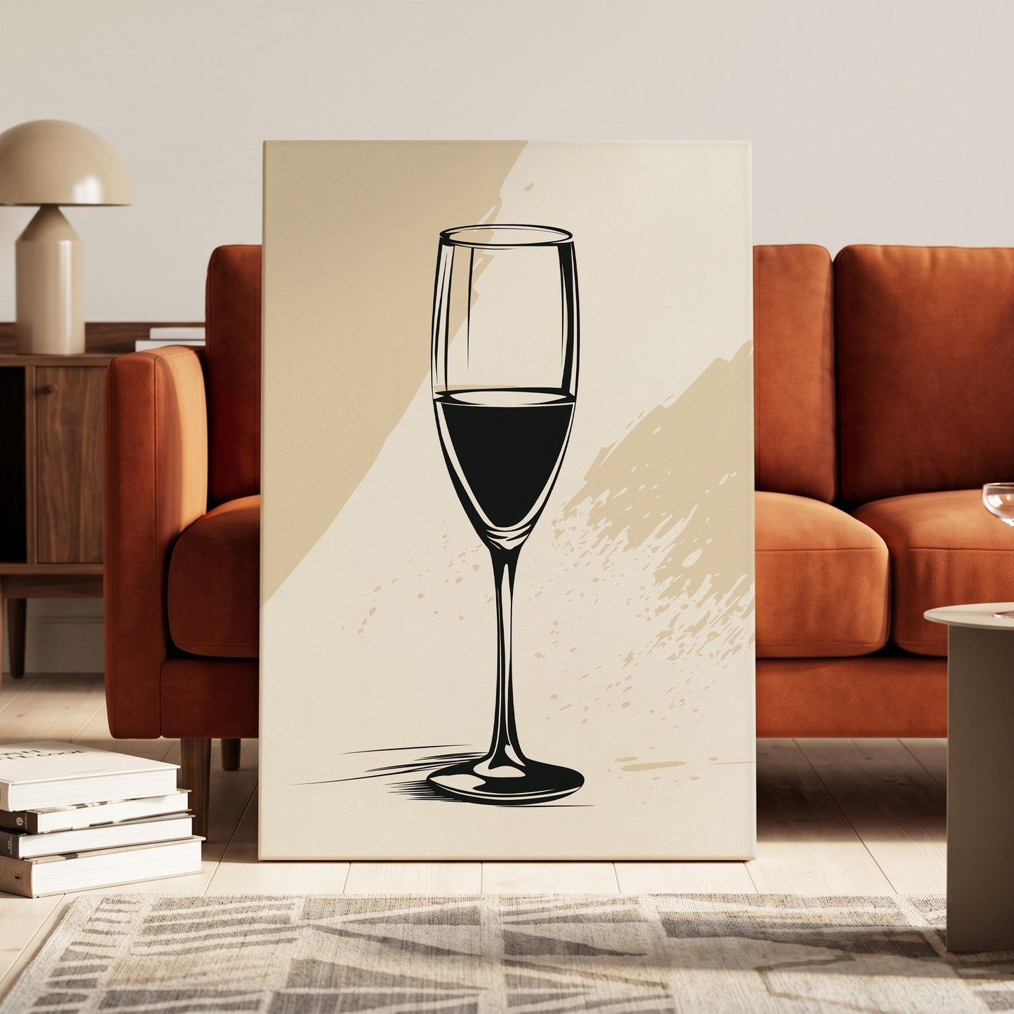 The Last Pour, black, beige, white minimalist wall art on canvas displayed in a styled interior, gallery view 1