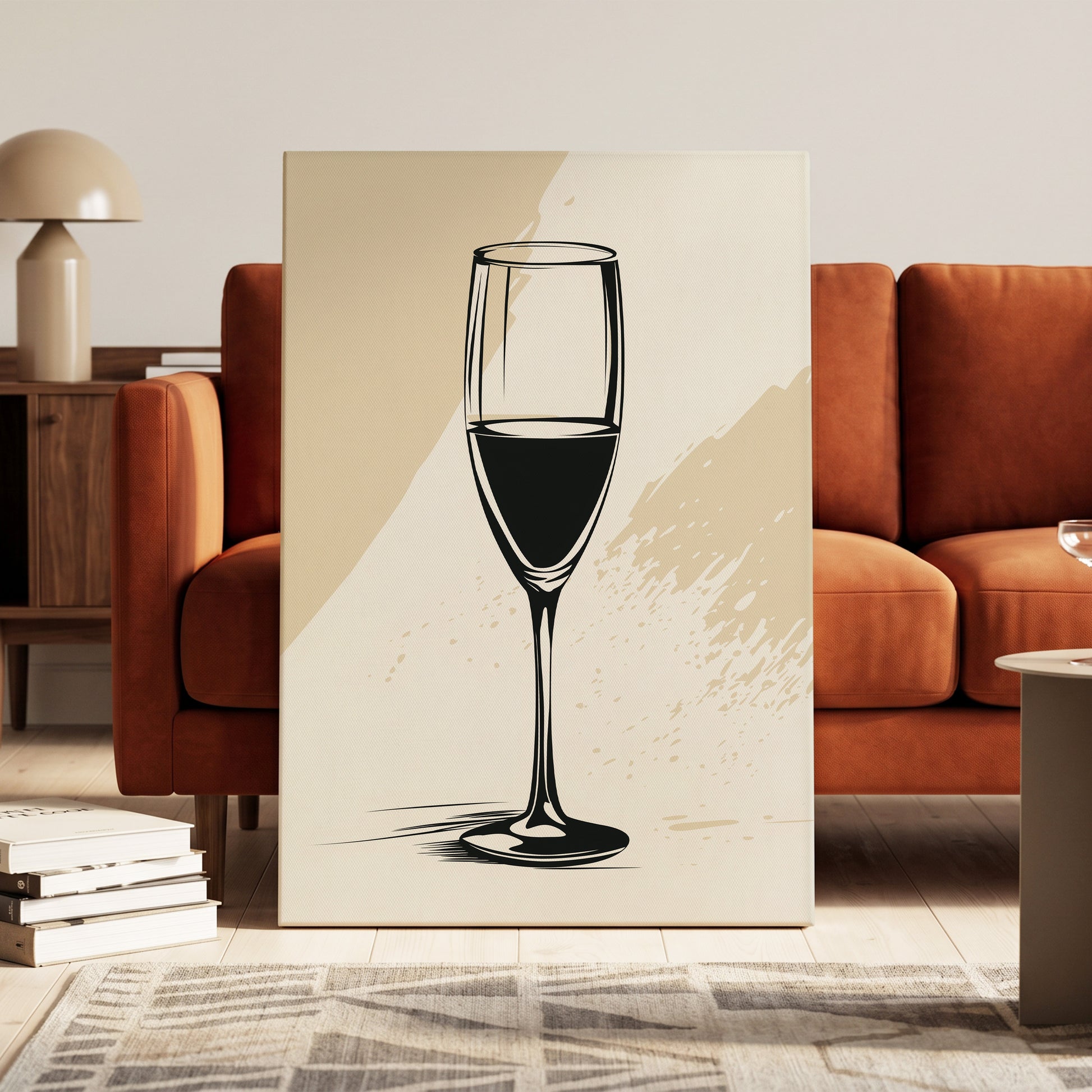 The Last Pour, black, beige, white minimalist wall art on canvas displayed in a styled interior, gallery view 1