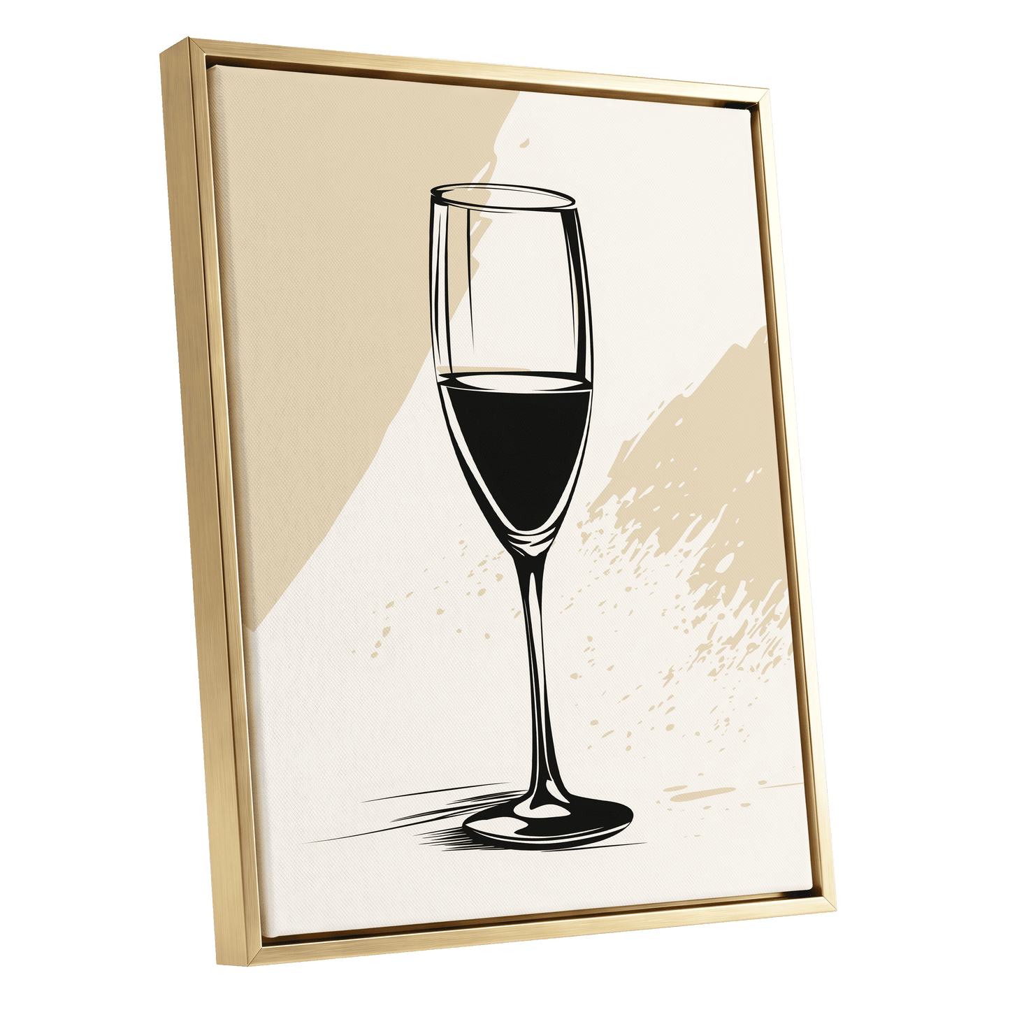 The Last Pour, black, beige, white minimalist wall art shown as a gold framed canvas wall art