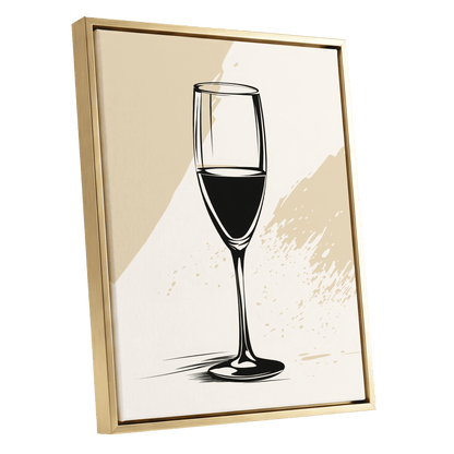 The Last Pour, black, beige, white minimalist wall art shown as a gold framed canvas wall art