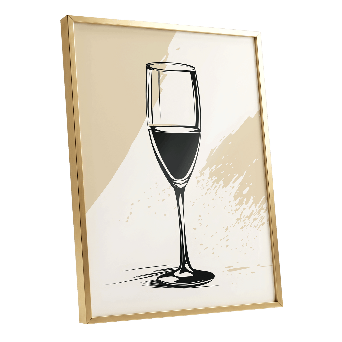 The Last Pour, black, beige, white minimalist wall art shown as a gold framed poster wall art print