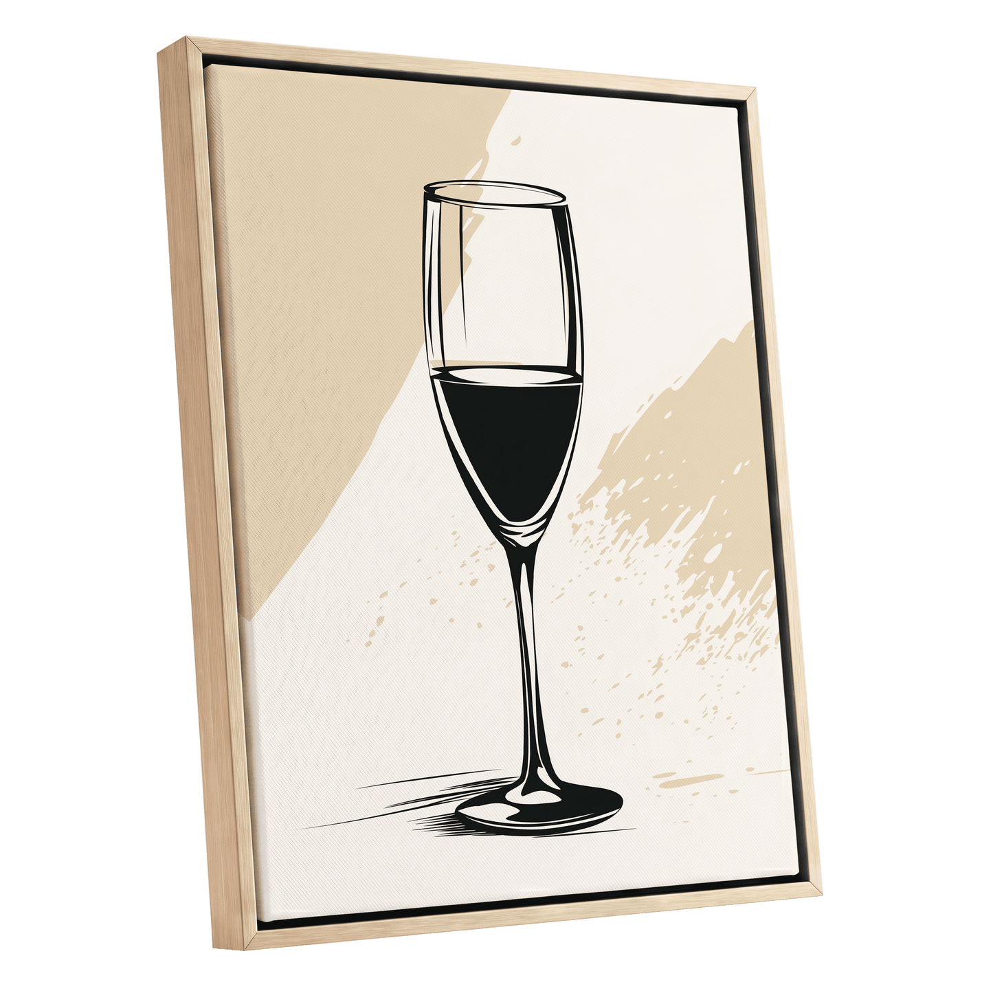 The Last Pour, black, beige, white minimalist wall art shown as a oak framed canvas wall art