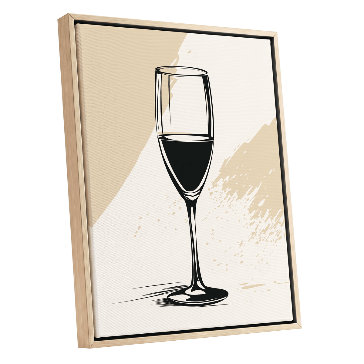 The Last Pour, black, beige, white minimalist wall art shown as a oak framed canvas wall art