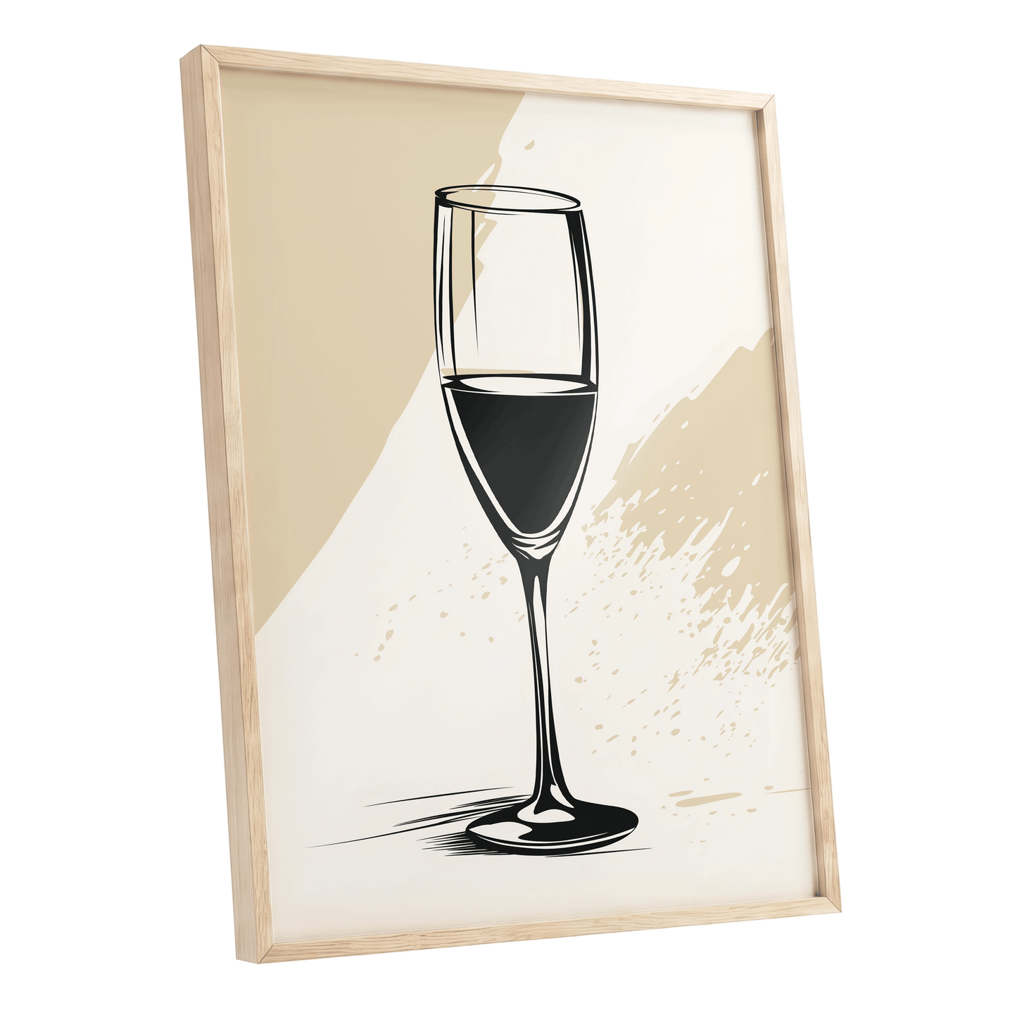 The Last Pour, black, beige, white minimalist wall art shown as a oak framed poster wall art print