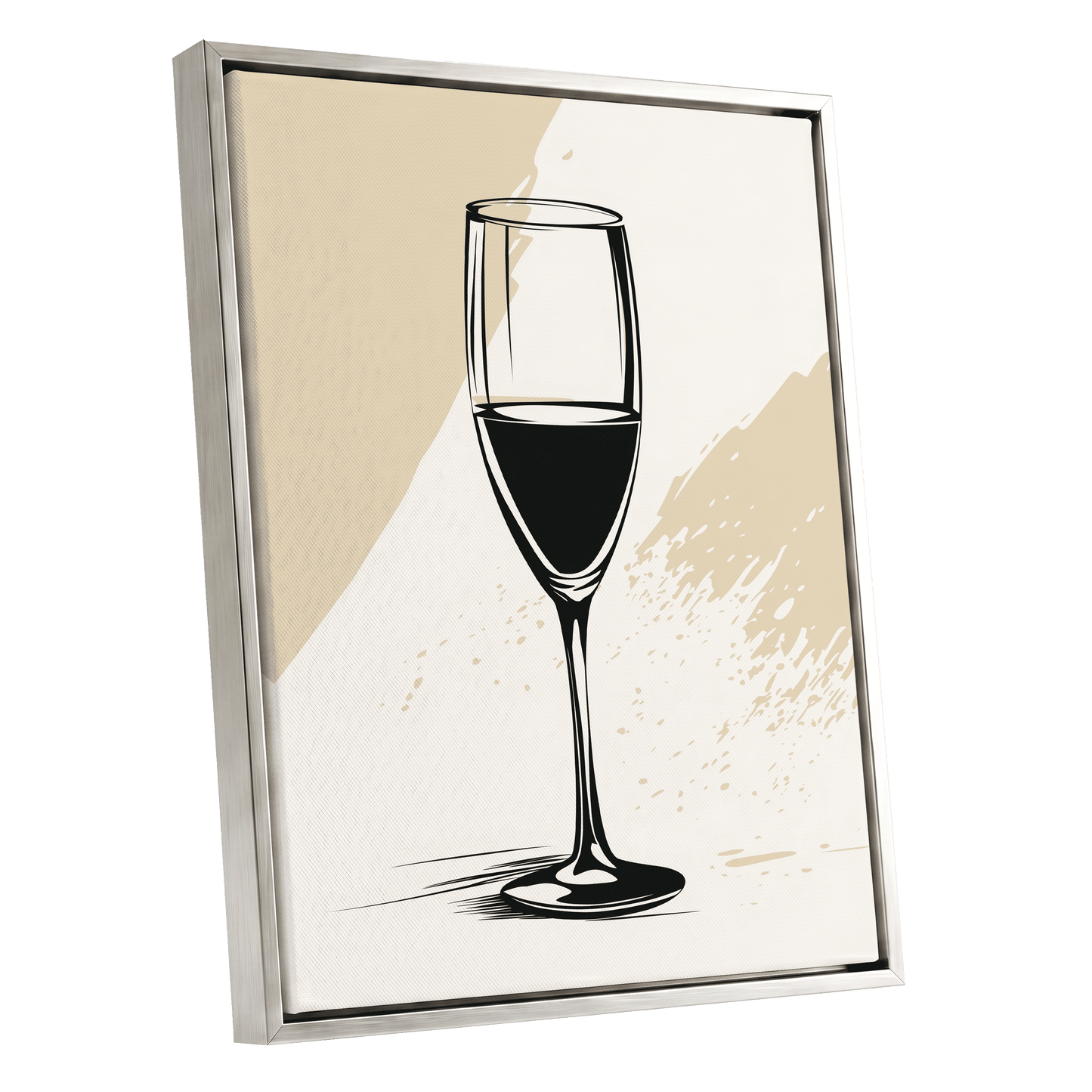 The Last Pour, black, beige, white minimalist wall art shown as a silver framed canvas wall art