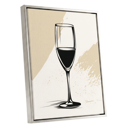 The Last Pour, black, beige, white minimalist wall art shown as a silver framed canvas wall art