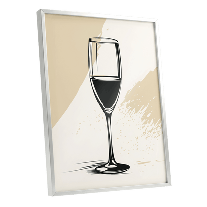 The Last Pour, black, beige, white minimalist wall art shown as a silver framed poster wall art print