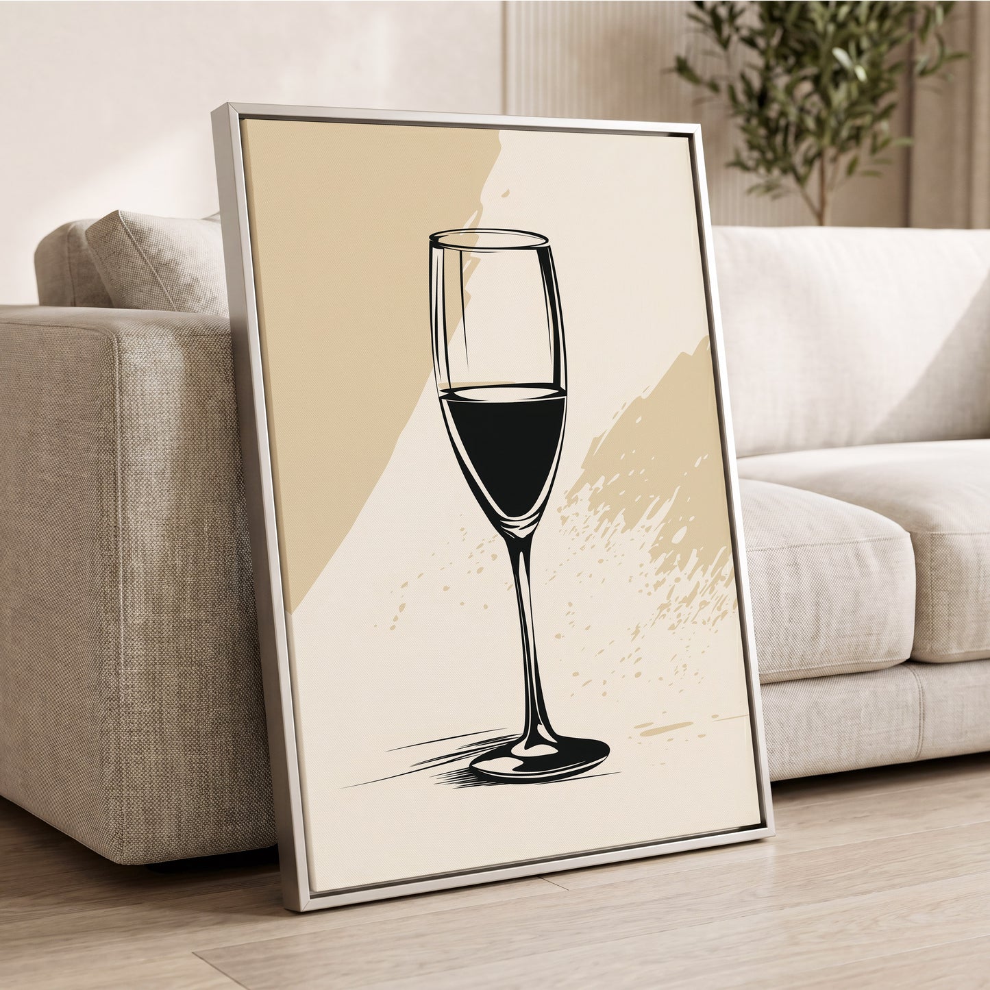 The Last Pour, black, beige, white minimalist wall art displayed in a styled interior, gallery view 2